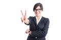 Business woman showing victory or number two Royalty Free Stock Photo