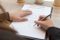 Business woman signing contract document form Royalty Free Stock Photo