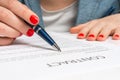 Business woman signing contract document in office Royalty Free Stock Photo