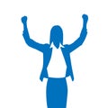 Business Woman Silhouette Excited Hold Hands Up