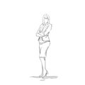 Business Woman Silhouette Standing With Folded Arms Full Length Female Businesswoman Skecth On White Background Royalty Free Stock Photo