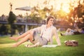 Business woman sitting in a park Royalty Free Stock Photo