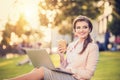 Business woman sitting in a park Royalty Free Stock Photo