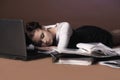 Business woman sleeping in front of laptop Royalty Free Stock Photo