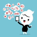 Business woman with smartphone device cloud social network