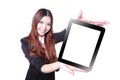 Business woman smile and showing tablet pc Royalty Free Stock Photo