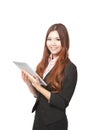 Business woman smile and showing tablet pc Royalty Free Stock Photo