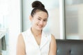 Business woman with smiling and looking at camera for ready work in office Royalty Free Stock Photo
