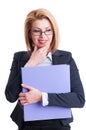 Business woman smiling and thinking Royalty Free Stock Photo