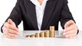 Business woman stack gold coin,save money for the future Royalty Free Stock Photo