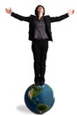 Business woman standing on an earth globe Royalty Free Stock Photo