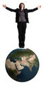 Business woman standing on an earth globe Royalty Free Stock Photo