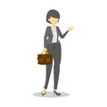 Business woman standing and holding brown briefcase