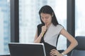 Business woman standing and looking at computer monitor holding pencil in her hand Royalty Free Stock Photo