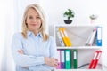 Business woman standing near the wall looking out the window thinking over the strategy. Royalty Free Stock Photo