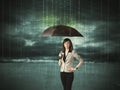 Business woman standing with umbrella data protection concept Royalty Free Stock Photo