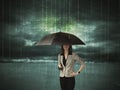 Business woman standing with umbrella data protection concept Royalty Free Stock Photo