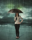 Business woman standing with umbrella data protection concept Royalty Free Stock Photo