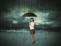 Business woman standing with umbrella data protection concept Royalty Free Stock Photo