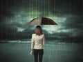 Business woman standing with umbrella data protection concept Royalty Free Stock Photo