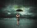 Business woman standing with umbrella data protection concept Royalty Free Stock Photo