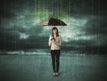 Business woman standing with umbrella data protection concept Royalty Free Stock Photo