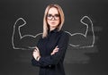 Business woman with drawn powerful hands. Royalty Free Stock Photo