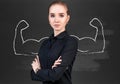 Business woman with drawn powerful hands. Royalty Free Stock Photo