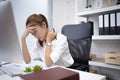 Business woman is stressed from work, she is at the office. She felt tired and wanted to relax