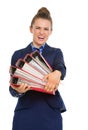 Business woman struggling to carry big files Royalty Free Stock Photo