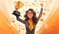 business woman business success trophy winner competition illustration leadership success concept Royalty Free Stock Photo