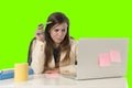 Business woman suffering stress at office computer isolated green chroma key Royalty Free Stock Photo