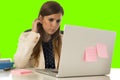 Business woman suffering stress at office computer isolated green chroma key Royalty Free Stock Photo