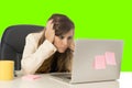 Business woman suffering stress at office computer isolated green chroma key Royalty Free Stock Photo