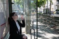 a business woman in sunglasses eats her favorite delicious ice cream,elegant Royalty Free Stock Photo