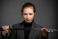 Business woman with a sword Royalty Free Stock Photo