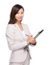 Business woman take note on clipboard Royalty Free Stock Photo