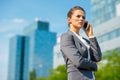 Business woman talking cell phone Royalty Free Stock Photo