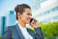 Business woman talking cell phone Royalty Free Stock Photo