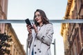 Business woman talking on smart phone. Business people office worker talking on smartphone smiling happy Royalty Free Stock Photo