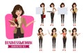 Business woman teacher character vector set. Business woman characters female office employee or teacher in presentation.