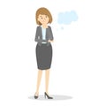 Business woman think about something. Empty speech bubble