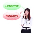 Business woman thinking about positive and negative thinking Royalty Free Stock Photo