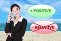 Business woman thinking about positive with sea beach and sky Royalty Free Stock Photo