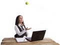 Business woman throwing apple Royalty Free Stock Photo