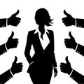 Business woman with thumb up hand silhouette, business woman raising thumb up with a lot of like hand, Successful business woman