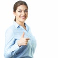 Business woman thumb up show white background isolated portrait Royalty Free Stock Photo