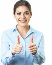 Business woman thumb up show white background isolated portrait Royalty Free Stock Photo