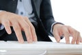 business woman typing on computer keyboard