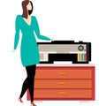 Business woman using office copier vector icon